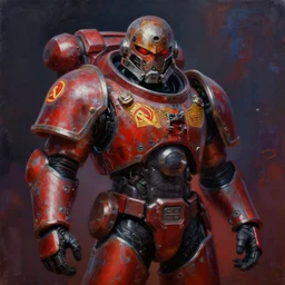 portrait of apocalyptic demonic spacemarine, cool pose, dark vibrant colors, futuristic cyberpunk fashion, oil painting by michael whelan art, sharp focus, realistic, soviet style, rusty helmet, 8 k
