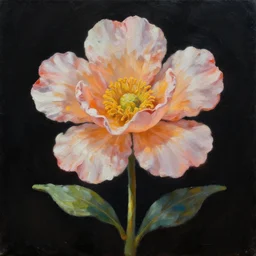 an oil painting of a flower blooming with a black background, cgi, 3d