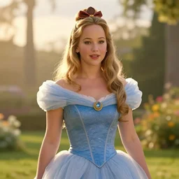 Jennifer Lawrence as a Disney Princess, movie Still, 4k, cinematic lighting, golden hour,