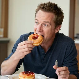 Billy Bob Thornton eating a jam donut