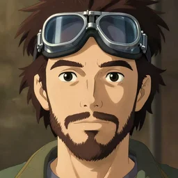portrait of a man, trimmed beard, wearing goggles on forehead, cartoon, elegant, highly detailed, digital painting, concept art, sharp focus, illustration, art by studio ghibli, makoto shinkai, don bluth, fujita goro, jean giraud, atey ghailan, akihiko yoshida, tom whalen, anton fadeev 8 k