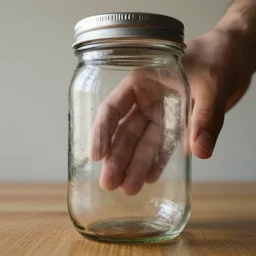 mason jar with hand inside wide angle
