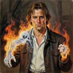 realistic portrait beautiful painting from scene in the good, the bad and the ugly movie, when human turned into burning ghost rider. horror, created by thomas kinkade and gustave courbet, fine draw, high detailed.