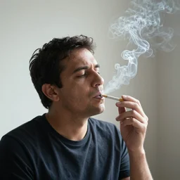 man smoking cigaret while cancer smoke him