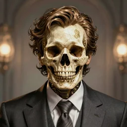 portrait, skull, suit, man, intricate, artstation, digital painting, background bokeh, realism, illustration, amazing art, award winning, trending