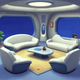 a living room with futuristic furniture, from a Lucasarts graphic adventure game made in 1992