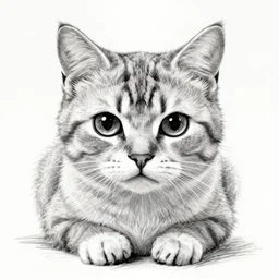 a pencil drawing of cute cat, pitiful expression, piercing eyes, 8 k, close - up, front view, full body