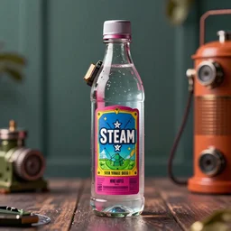 steam punk bottle of water, highly detailed, vibrant colors, realistic, 4 k