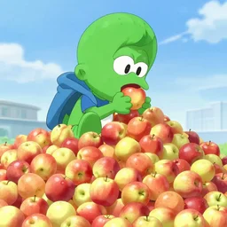 yoshi eating a giant pile of apples