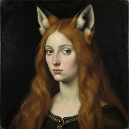a painting of a beautiful woman with long hair and jackal ears in the style of hieronymus bosch