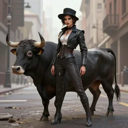 portrait of a stylish female bull - fighter on a city street by tom bagshaw!!! digital art realistic detailed trending on artstation 3 d render medium shot high - key lighting, in the style of steve mccurry gothic, fantasy style