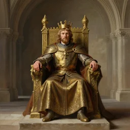 attractive king arthur pendragon, sat in his throne, big arches in the back, natural lighting, path traced, high quality, very detailed digital painting, by gaston bussiere, craig miller, j. c. leyendecker