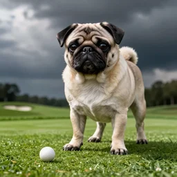 pug playing golf