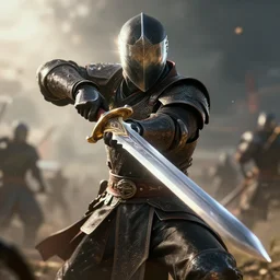 sword fighter on battlefield 8 k, ultra realistic, lens flare, atmosphere, glow, detailed, intricate, full of colour, cinematic lighting, trending on artstation, 4 k, hyperrealistic, focused, extreme details, unreal engine 5, cinematic, masterpiece