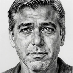 graphite pencil drawing of tears from george clooney's eyes by hector gonzales, hyper detailed, realistic