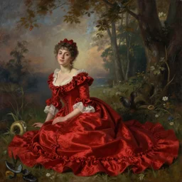 Elegant laydy in red victorian dress. By Konstantin Razumov, highly detailded