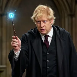 photo of boris johnson dressed like a wizard and holding a magical wand, award - winning