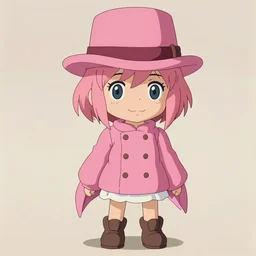 anime style, vivid, expressive, full body, 4 k, painting, a cute magical girl with a short pink hair, pink fedora hat and pink jacket, stunning, realistic light and shadow effects, centered, simple background, studio ghibly makoto shinkai yuji yamaguchi
