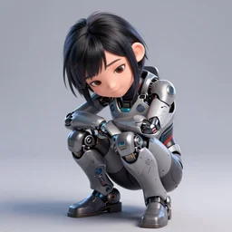 manga Pixar anime tired damaged cyborg girl smiling crouching detailed rendering realistic vray 3d hd key visual official media with frank Miller Alex Ross giger style trending pixiv