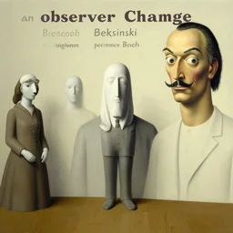 an observer of change by beksinski, carrington, bosch, dali, barlowe, magritte