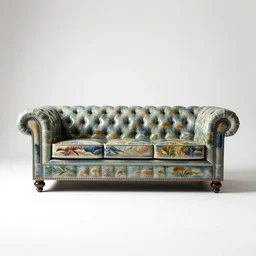 ceramic chesterfield sofa, photorealistic, isolated on a pure white background, centered, entire object in frame, sharp focus, soft studio lighting
