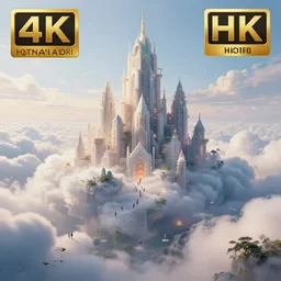 ins a magical ethereal cloud city with people walking around, highly detailed, 4k, HDR, award-winning, octane render, trending on artstation, volumetric lighting