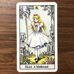 Rave Alice in wonderland tarot card , pen and ink, intricate line drawings, by Yoshitaka Amano, Ruan Jia, Kentaro Miura, Artgerm, watercolor