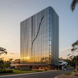 hotel in iguazu metal and glass, generative architecture, sunset