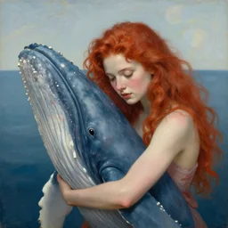 a portrait of a red headed young woman hugging a whale in a scenic environment by Gerhartz, Daniel F.