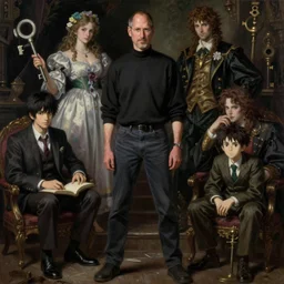 baroque oil painting anime key visual full body portrait character concept, young steve jobs anime, grimdark fantasy, trending pixiv fanbox, rule of thirds golden ratio, by greg rutkowski abigail larson makoto shinkai takashi takeuchi studio ghibli jamie wyeth