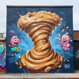 peanut butter cyclone as a graffiti mural by lee, masterpiece, trending on artstation