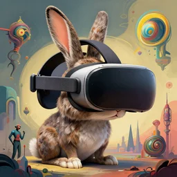rabbit groot huge vr glasses headset by artstation, deviantart, artfol, artbox, cgsociety, gfxartist, artful, zatista, artpal, instagram, blendernation, frank stella, beeple, giger, kopera, zawadzki, abstract, surrealism, hyperrealism, futurism 4 k, octane