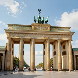 brandenburg gate Germany, futuristic digital painting, matte painting, photoshop concept art, skyline in back, in the style of Ralph Mcquarrie, warm lighting, trending on artstation, high detail, sci fi, bright colours, vivid colours