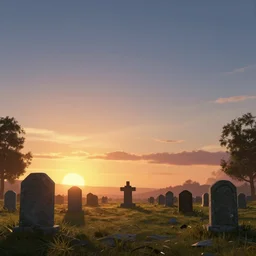 souls graveyard ,backlight ,sunset panorama by frazetta