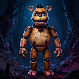 akihito tsukushi high resolution 4 k freddy fazbear made in abyss design design body a field of cool colors shading, dark, scary, madness, trauma, unnerveing, scott cawthon animatronic five nights at freddy's art in the style of akihito tsukushi