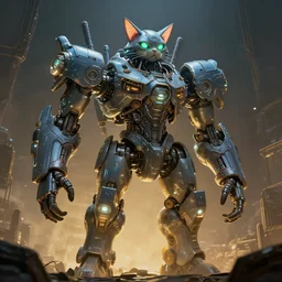 a extreme huge oceanpunk cat mecha, luminescent, rule of thirds, golden ratio, ambient lighting, syd mead, greg rutkowski, wlop, artgerm, artstation, highly detailed masterpiece