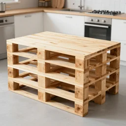 a kitchen made out of wood pallet