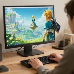 link from zelda using computer, stock image