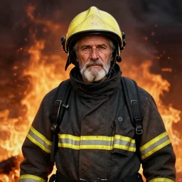 portrait painting of an old man firefighter, background is flames unreal render cinematic lighting art by bussiere rutkowski andreas rocha