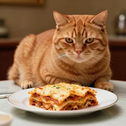 still from blade runner 2 0 4 9, fat orange cat on table with lasagna, by roger deakins, sci fi, cinematic