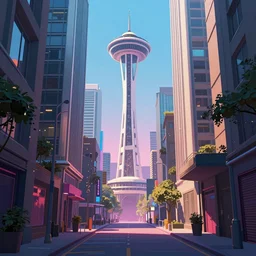 a beautiful and immaculate futuristic seattle. view from an alleyway. vaporwave ombre rendering. outrun style. trending on artstation. recommended for you behance. by col price. by chris moore. by beeple.