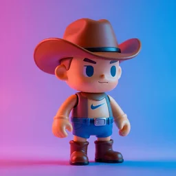 a cowboy hat with arms and legs and a face wearing nikes, action figure, sofubi, studio lighting, colored gels, colored background, xf iq 4, 1 5 0 mp, 5 0 mm, f 1. 4, iso 2 0 0, 1 / 1 6