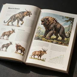 page scan of fantasy monster zoology book, diagrams and illustrations, insanely detailed, informative texts and graphs