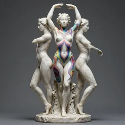 sculpture statue of Natalie Portman by Jean-Baptiste Carpeaux and Luo Li Rong and Michael James Talbot, all body, standing athletic pose, perfect symmetrical face, psychedelic, bodypaint, colored, white marble, in full growth, elegant, realistic, 8K, female full-skin figure, hyperrealism, subsurface scattering, raytracing, rim light, Octane Render, Redshift, Zbrush