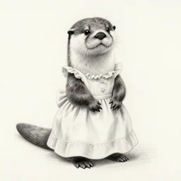 an otter in a dress, pencil drawing