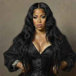 hyper realistic oil painting of photo of queen cardi b in the style of caravaggio