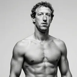 mark zuckerberg, extremely muscular, black and white photograph