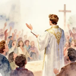 a blurry watercolor of prince as a preacher giving a sermon during the rapture, telling the congregation to go crazy, crowd uproar, lightning bolts, sunbeams, art by tim white, digital painting, artstation, smooth, super 8, dynamic lighting by delphin enjolras, ultrarealistic, cinematic, octane render