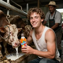 kool - aid man with udders being milked by a farmer