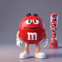 eminem as the red m character, round red m & m figure, m & m mascot, m & m figure, m & m plush, m & m candy dispenser, unreal engine, studio lighting, figurine, unreal engine, volumetric lighting, artstation, cosplay